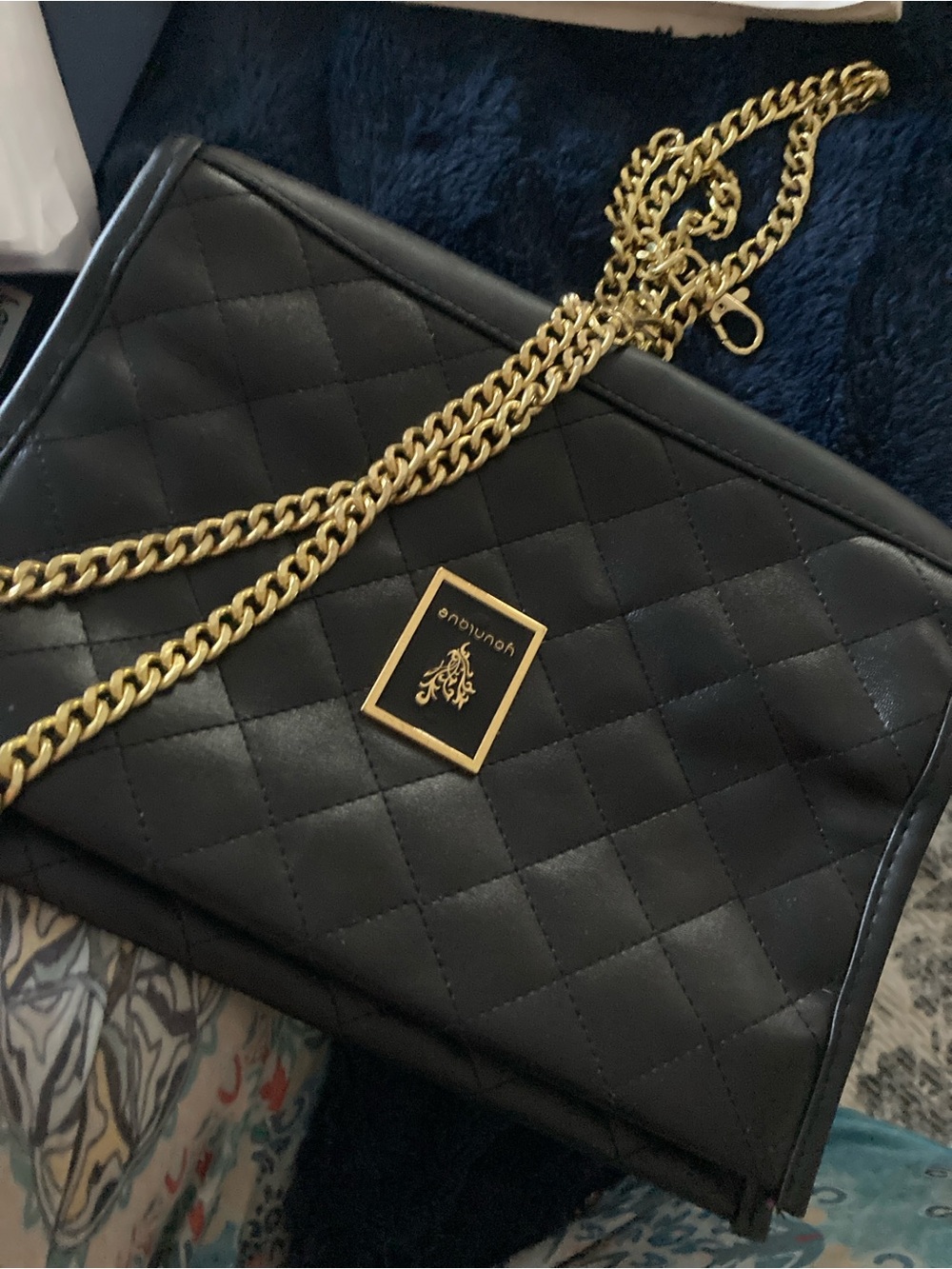 Younique Quilted Black Toiletry Pouch with Gold Logo